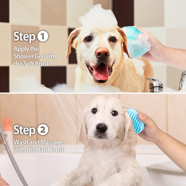 2Pack Dog Bath Brush, Soft Silicone Pet Shampoo Massage Dispenser Grooming Shower Brush for Short Long Haired Dogs and Cats Washing, ISWAYSTORE - Image 5