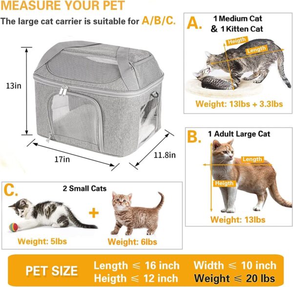 Cat Dog Carrier for Small Medium Cats Puppies up to 20 Lbs,TSA Airline Approved Pet Carrier Soft Sided Breathable Carrier Bag Collapsible Travel Puppy Carrier - Grey - Image 2