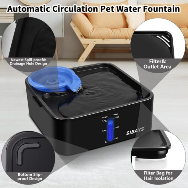 SIBAYS 230OZ 1.8GAL 7L Dog Water Fountain for Large Dogs, Medium Dogs and Cats Automaticlly Super Quiet,Pet Water Fountain for Cats,5 Layer Filter, Visible Water Reminder BPA-Free Material - Image 2