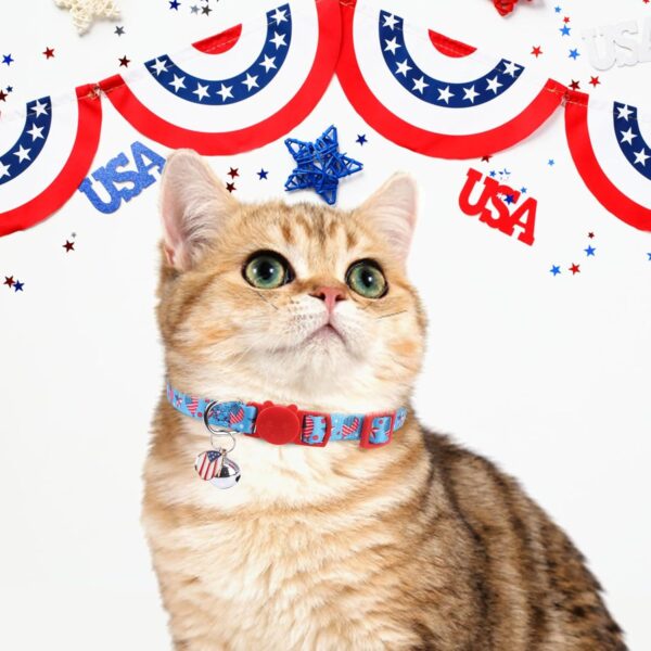 Breakaway Cat Collars with Bell & Cute Pendants - 3 Pack American Flag Adjustable Safety Kitten Collars for Girl Boy Cats Puppy and Small Pets - Image 7