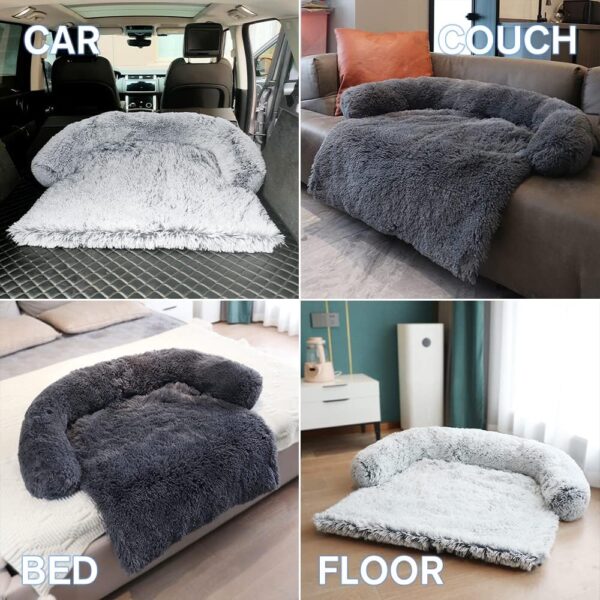 Calming Dog Bed Fluffy Plush Dog Mat for Furniture Protector with Removable Washable Cover for Large Medium Small Dogs and Cats (Large, Light Grey) - Image 5