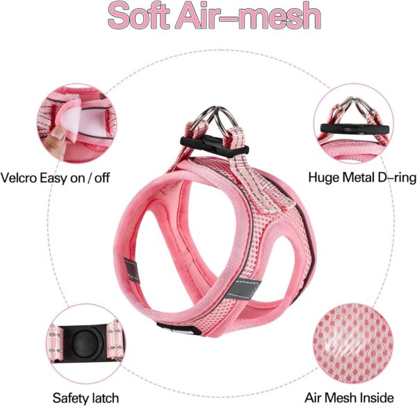 Dog Harness for Small Dogs, Small Dog Harness and Leash Set, Honeycomb Grid, Reflective Lightweight Harness & Anti-Twist Pet Lead,Dog Harness(Multi Color, Size: XS-S-M) (XS, Pink) - Image 4