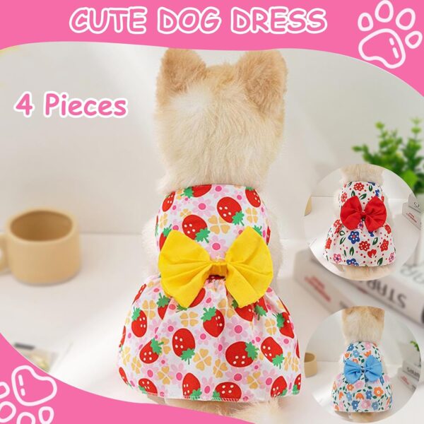 4 Pieces Dog Dresses for Small Dogs Girl Floral Cute Girl Dog Clothes with Bowknot Summer Puppy Clothes Pet Flowers Dresses Female Dog Clothes for Small Dog Girl (Floral, X-Small) - Image 2