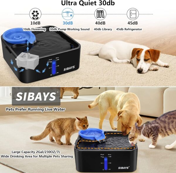 SIBAYS 230OZ 1.8GAL 7L Dog Water Fountain for Large Dogs, Medium Dogs and Cats Automaticlly Super Quiet,Pet Water Fountain for Cats,5 Layer Filter, Visible Water Reminder BPA-Free Material - Image 6