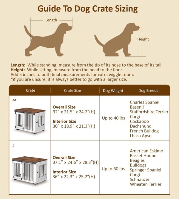 Dog Crate Furniture for Large Dogs Up to 60 lbs. - Barn Door Puppy Kennel w/Thickened Farmhouse Top & Metal Bars - 37'' Wide - White Decorative Modern Dog Crate Table, End Table, Nightstand - Image 7