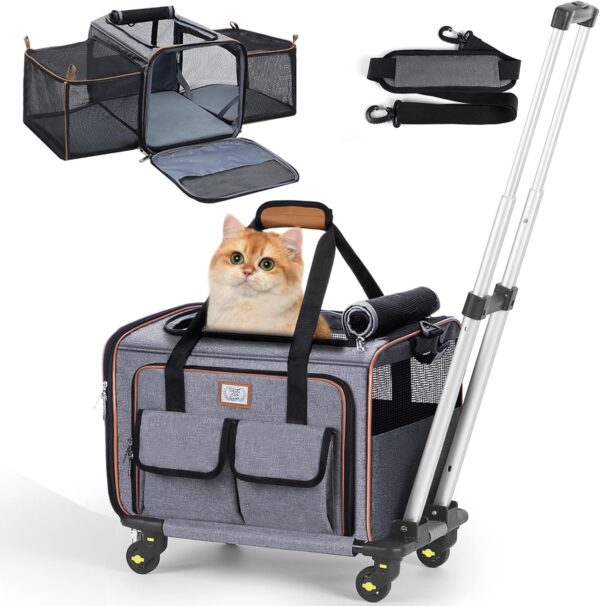 Lekereise Airline Approved Cat Dog Carrier with Wheels Expandable Rolling Pet Carrier for Medium Dogs and Cats Under 15 25LBS, Pet Travel Carrier on Wheels, Grey - Image 8