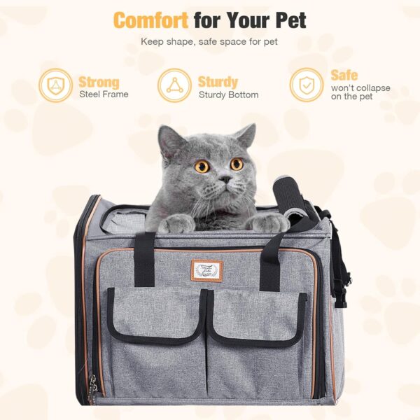 Lekereise Airline Approved Cat Dog Carrier with Wheels Expandable Rolling Pet Carrier for Medium Dogs and Cats Under 15 25LBS, Pet Travel Carrier on Wheels, Grey - Image 4