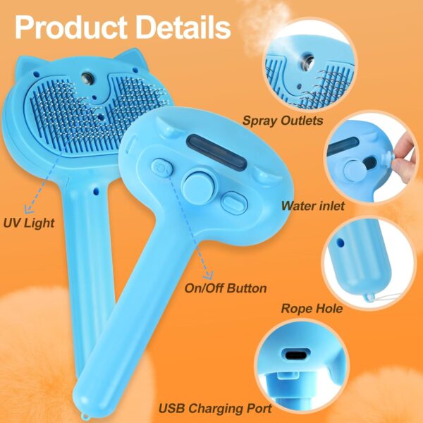 Cat Steam Brush, 4 in 1 Steamy Cat Brush for Shedding, Misting Pet Hair Grooming Comb with Release Button for Indoor Kitten Dogs(Blue) - Image 4