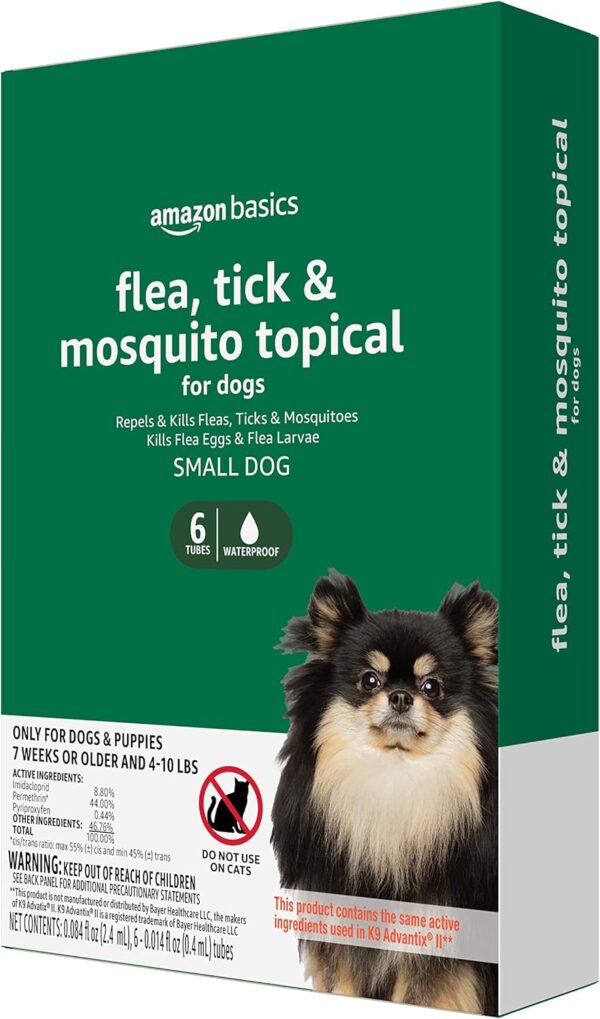 Amazon Basics Flea, Tick & Mosquito Topical Treatment for Small Dogs (4-10 pounds), 6 Count (Previously Solimo)