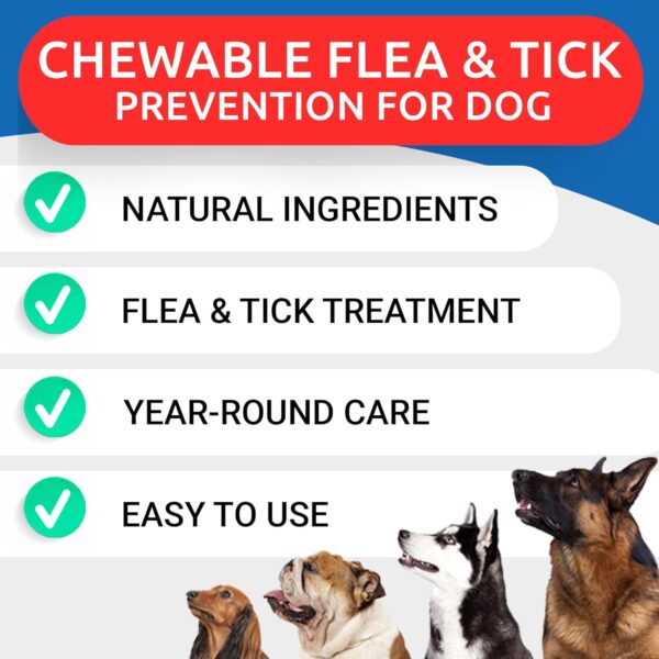 Natural Flea and Tick Prevention Chews for Dogs - Chewable Tablets for Dogs - All Breeds and Ages - Made in USA Flea and Tick Remover Supplement - Bacon - 120 Treats - Image 3