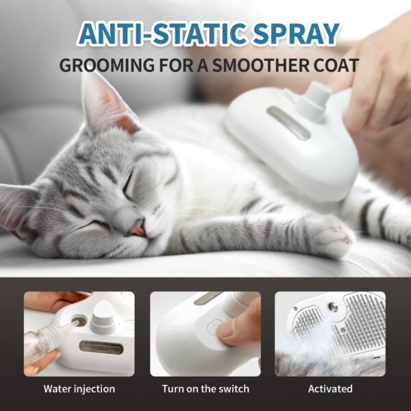 Cat Steam Brush for Shedding, 3 In 1 Self Cleaning Steamy Pet Brush Anti-Static Flying Hair Spray Cat Brush for Long and Short Hair Pets Grooming Remove Loose Hair Reduce Shedding, White - Image 4