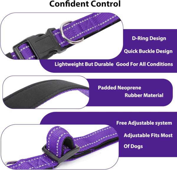 Reflective Dog Collar Padded with Soft Neoprene Breathable Quick Release Basic Dog Collars for Medium Dogs Purple Girl - Image 4