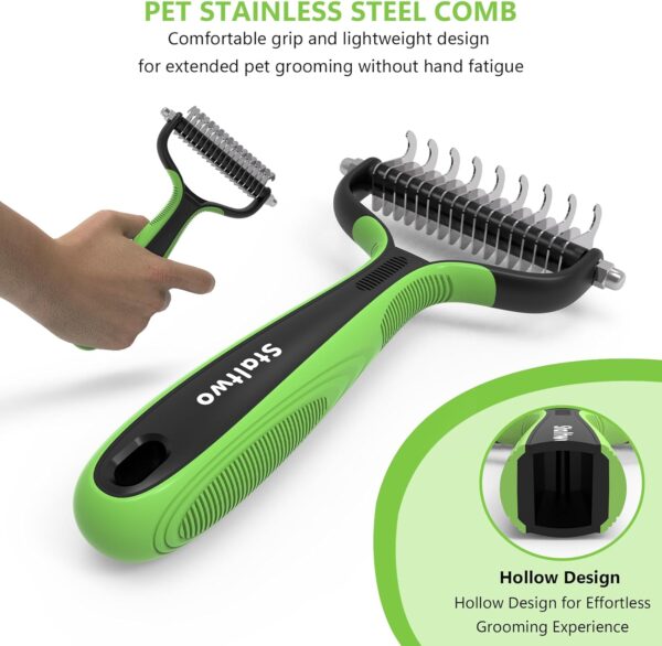 Pet Grooming Supplies - 2-in-1 Professional Undercoat Rake and Pet Brush | Shedding Control for Long Haired Dogs and Cats, Deshedding Tool, Furminator for Dogs, Green - Image 4