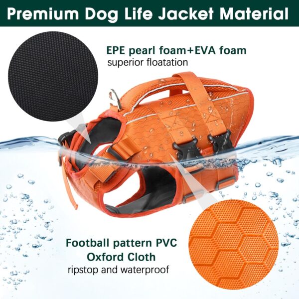 Kuoser Dog Life Jacket High Flotation, Reflective Dog Life Vest for Swimming Boating, Adjustable Small Medium Large Dog lifejacket, Lightweight Dog life Preserver Rescue Handle Spring Summer Pool - Image 4