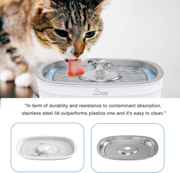 Cat Water Fountain Stainless Steel, 84oz/2.5L Automatic Pet Water Fountain with Water Level Window and LED Light for Water Shortage Alert - Image 4