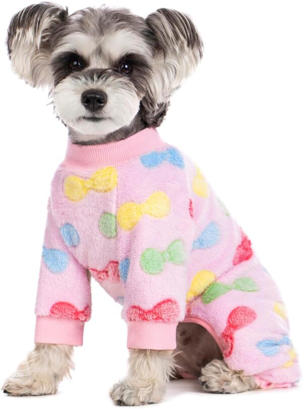 Puppy Pink Bow Dog Pajamas,Winter Cat Dog Clothes for Small Dogs Girl Chihuahua Yorkie, Pet Dog Dog Sweater Onesie Clothing, Lightweight Velvet Apparel Outfit - Image 2