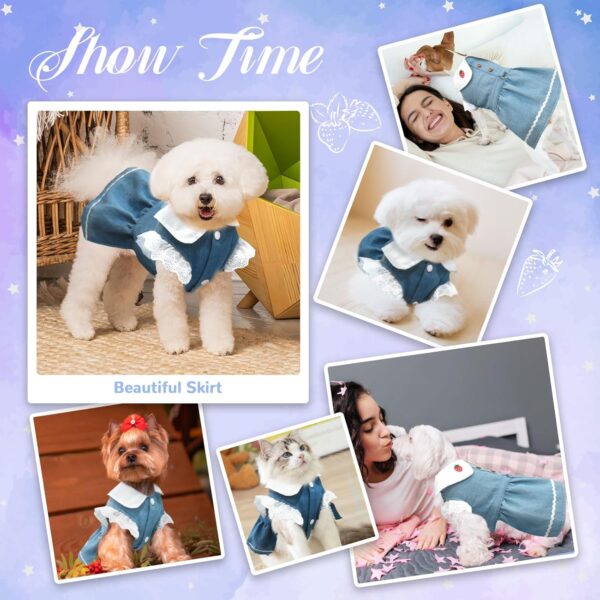 Denim Dog Dress for Small Dogs Cats Cute Girl Dog Clothes Cute Strawberry Female Pet Dresses Spring Summer Pet Outfits for Chihuahua Yorkie Shih Tzu(Dark Blue,X-Small) - Image 5