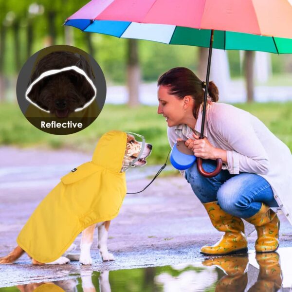 Lukovee Dog Raincoat, Adjustable Dog Rain Jacket with Clear Hooded Double Layer for Large Medium Small Dogs Puppies, Waterproof Dog Rain Coat Poncho with Reflective Storage Pocket & Rim (Yellow, L) - Image 7