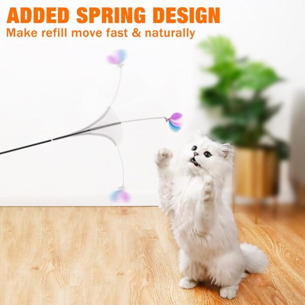 JXFUKAL 2024 latest Cat Toys, 2 in 1 Spring Cat Wand Toy with 2PCS Ultra-long Cat Teaser, 4PCS Spring Steel Wire & 5PCS Feather Refills for Kitty Kitten Indoor Cats Cat Accessories - Image 4