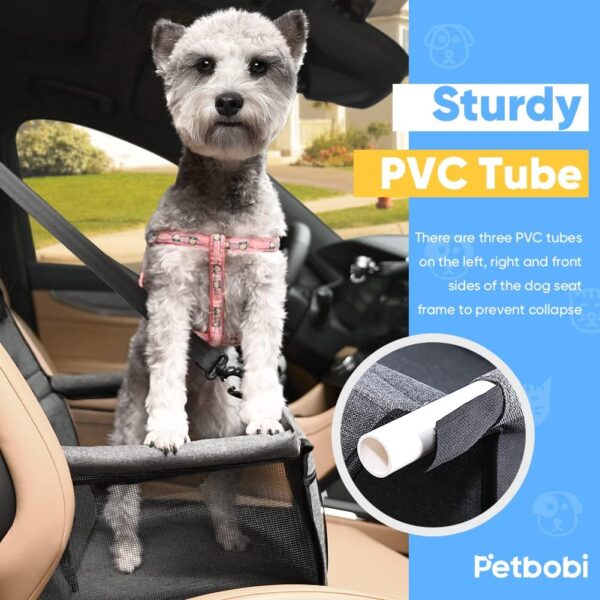 Petbobi Pet Reinforce Dog Car Seat for Dog Portable and Breathable Dog car Booster seat with Seat Belt Dog Carrier Safety car seat for Travel, with Clip on Leash with PVC Tube (Cationic Fabric Grey) - Image 3