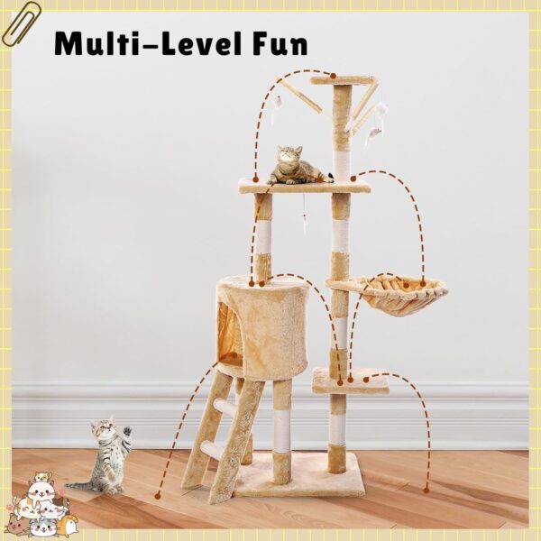 2 Pack 54.3in Cat Tree Cat Tower for Indoor Cats 5 Level Cat Condo with Sisal Scratching Posts Cat Activity Center Cat Furniture with Cozy Plush Perches Hammock and Funny Toy for Play Relaxing - Image 7