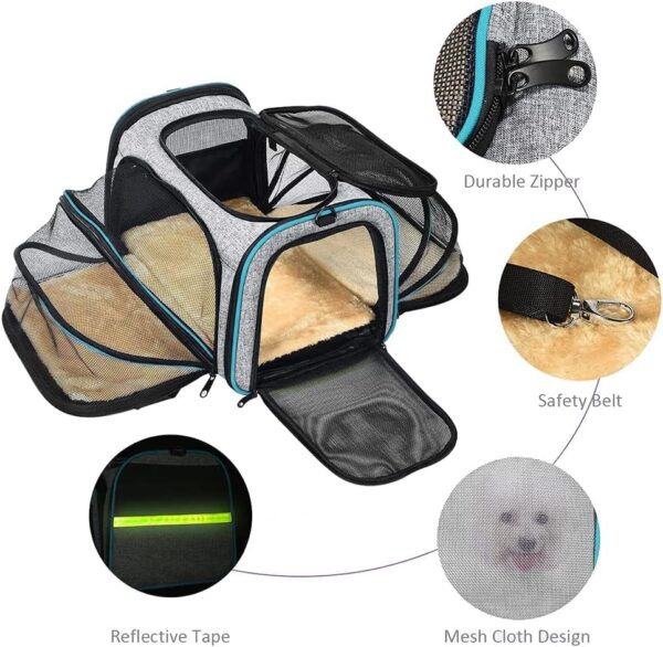 Pet Carrier Airline Approved, Expandable Foldable Soft-Sided Dog Carrier, 3 Open Doors, 2 Reflective Tapes, Pet Travel Bag Safe and Easy for Cats and Dogs - Image 3