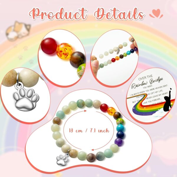 Rainbow Bridge Cat Bracelets Memorial Gifts, Pet Bracelet with Cat Paw Charm Remembrance Cards Colorful Bracelet Cats Memorial Gift Loss of Pet Sympathy Jewelry Gifts for Cat Lovers Friends - Image 2