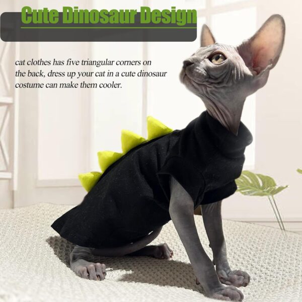 DENTRUN Sphynx Cat Clothes, Cute Dinosaur Design Hairless Cat Costume, Breathable Cotton Shirts Cat Clothes for Cats Only, Round Collar Kitten Daily T-Shirts with Sleeves, Cats Funny Cosplay Apparel - Image 3