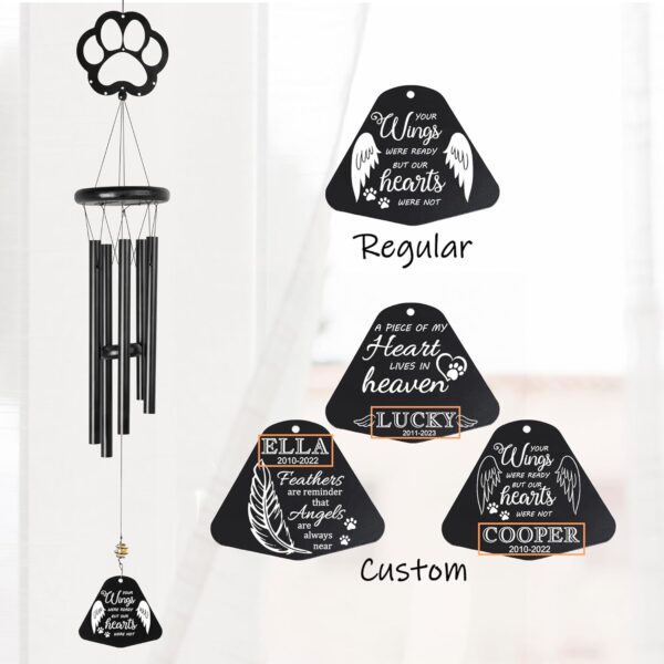 Dog Memorial Gift for Loss of Dog, Pet Remembrance Black Wind Chime with Pet Paw, Sympathy Gift, Dog Bereavement Passing Away Present, Wing - Image 7