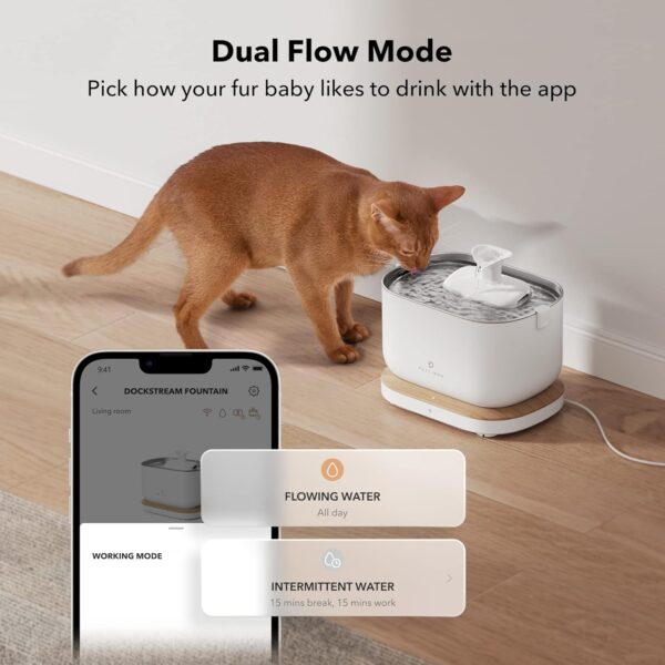 PETLIBRO App Monitoring Cat Water Fountain with Wireless Pump, 2.5L/84oz Dockstream Pet Water Fountain for Cats Inside, Automatic Cat Water Dispenser with 2.4GHz Wi-Fi, Smart Fountain, App Control - Image 7