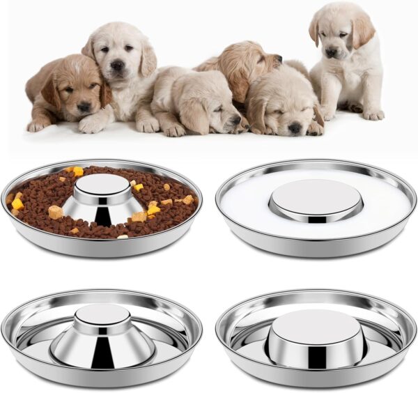 4 Pack Stainless Steel Puppy Bowls, Puppy Feeding Bowls for Litter, Metal Dog Food and Water Bowl Set for Small Dogs Cats, Puppy Feeders for Multiple Puppies Kittens, Whelping Supplies