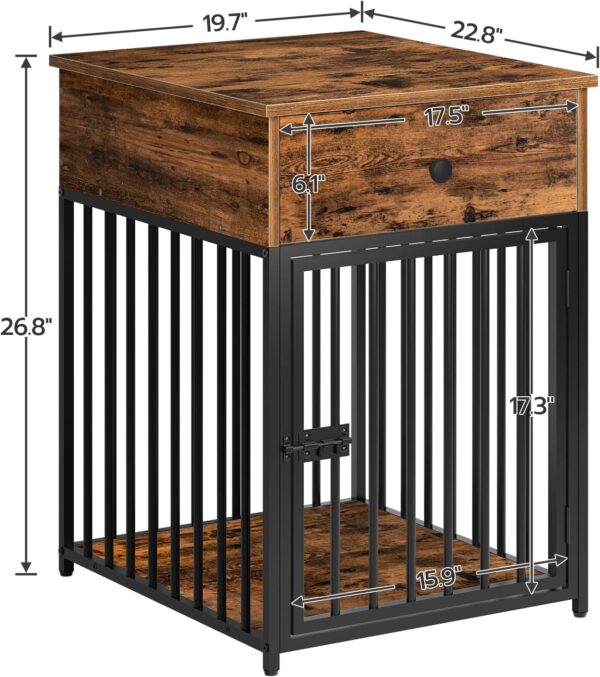 HOOBRO Dog Crate Furniture, Wooden Dog House, Decorative Dog Kennel with Drawer, Indoor Pet Crate End Table for Small Dog, Steel-Tube Dog Cage, Chew-Proof, Rustic Brown and Black BF01GW03 - Image 3