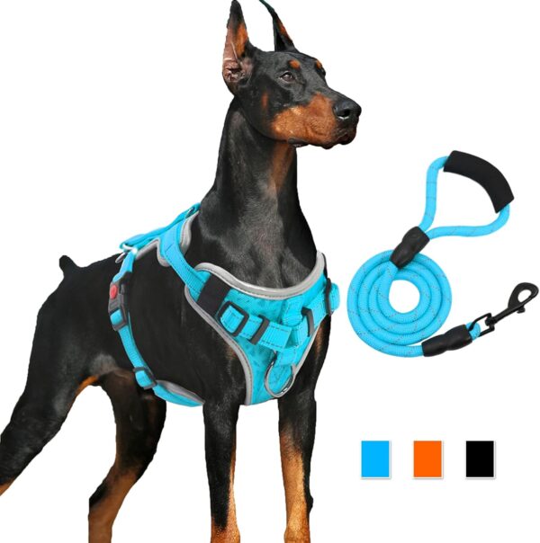 No Pull Dog Vest Harness with Leash, Adjustable Reflective Heavy Duty No Choke Pet Harness with Easy Control Handle for Small, Medium and Large Dogs