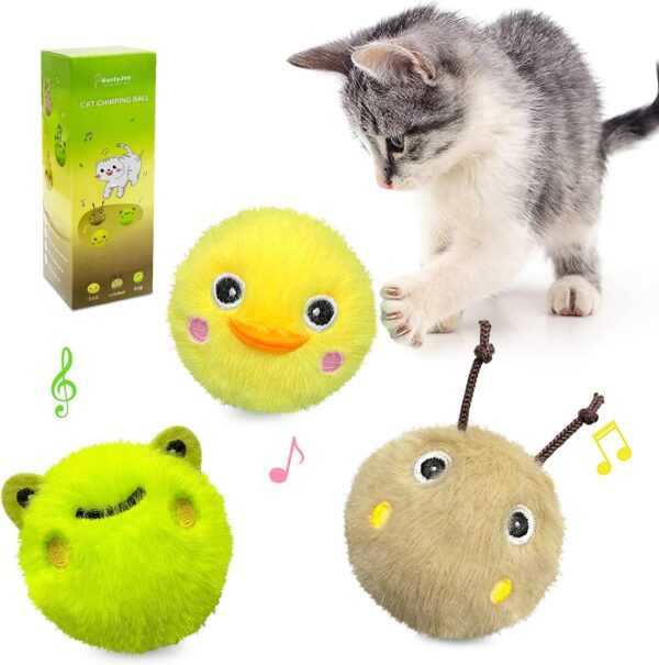 Cat Toys, Interactive Cat Toys for Indoor Cats Exercise, 3 Pack Fluffy Plush Chirping Catnip Toys, Fun Kitty Kitten Kicker Toys