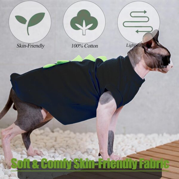 DENTRUN Sphynx Cat Clothes, Cute Dinosaur Design Hairless Cat Costume, Breathable Cotton Shirts Cat Clothes for Cats Only, Round Collar Kitten Daily T-Shirts with Sleeves, Cats Funny Cosplay Apparel - Image 5