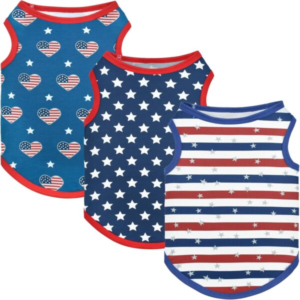 Vehomy 3Pack 4th of July Dog Shirt Clothes American Flag Dog Sleeveless Shirt Stars & Stripes Puppy Tank Top Independence Day Patriotic Dog Vest Shirt Outfit Costume for Small Medium Dogs Cats XL