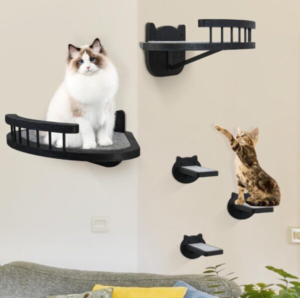 Cat Wall Furniture Wall Mounted, 2PCS Cat Shelves and Cat Perches for Wall with 3 Cat Wall Steps and Scratching Pad, Cat Climbing Condo Fit Cat Up to 15Lbs, Wood Cat Hammock Wall Mount (Black) - Image 7