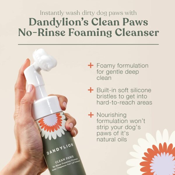 Dandylion Clean Paws | Dog Paw Cleaner & Washer for Muddy Paws | No-Rinse Foaming Cleanser with Soft Bristle Scrubber | Gentle, Fragrance-Free, pH Balanced & Safe for Small & Large Dogs | 5fl oz - Image 4