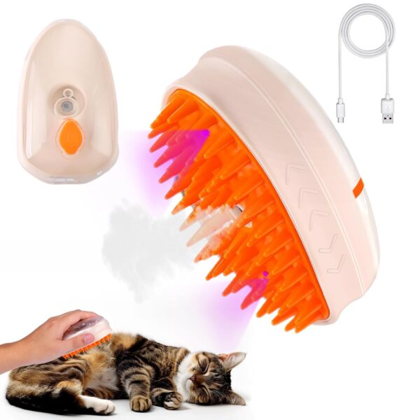 AIERSA 4 in 1 Cat Steam Brush,Spritz Defur Comb for Cats,New Upgrade Cat Grooming Brush with Real Steam,Wood's Lamp,Electric Massage,Clean