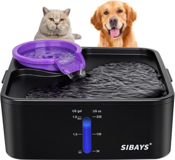 SIBAYS 230OZ 1.8GAL 7L Dog Water Fountain for Large Dogs, Medium Dogs and Cats Automaticlly Super Quiet,Pet Water Fountain for Cats,5 Layer Filter, Visible Water Reminder BPA-Free Material