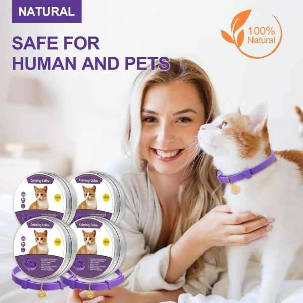 4 Pcs Calming Cats Collar Adjustable Cat Calm Collar Lavender Scent Relaxing Cat Collar with 2 Pendant for Puppies Cats Reduce Stress Aggression Anxious, up to 15 Inches (Purple, Gold) - Image 7