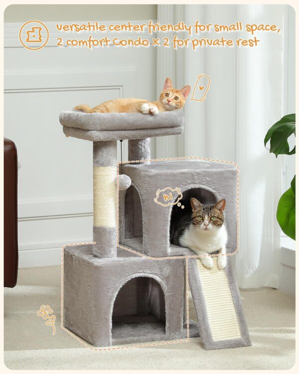 PAWZ Road Cat Tree, 30 Inches Cat Tower with Dual Condos for Indoor Cats, Plush Cat House with Padded Perch, Scratching Ramp and Posts and Replaceable Balls-Gray - Image 5