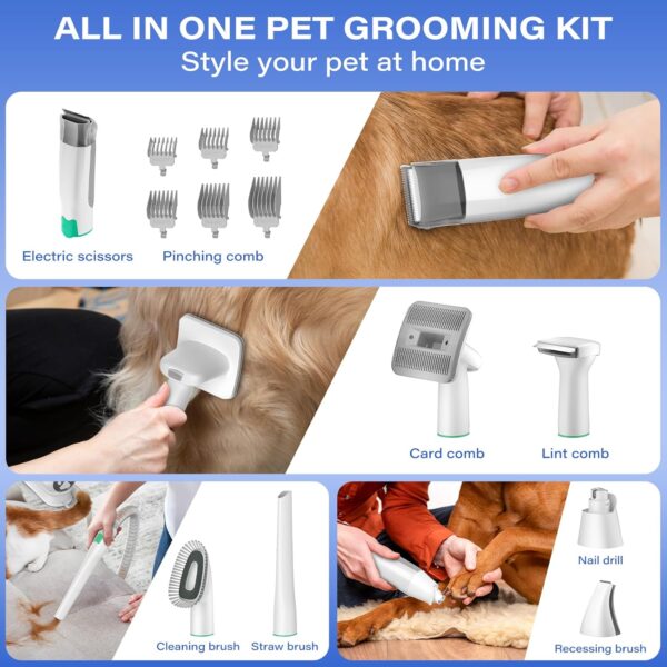 All-in-One Dog Grooming Vacuum Set - Pet Grooming Vacuum with Nail Grinder, Hair Trimming & Combing, Low Noise, 3-Speed Suction, 13 Grooming Tools, Ideal for Dogs & Cats - Image 6