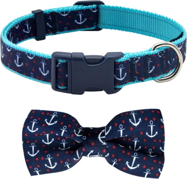 azuza Anchor Dog Collar with Bow Tie, Soft and Comfortable Bowtie Dog Collar, Adjustable Dog Collar for Small Dogs