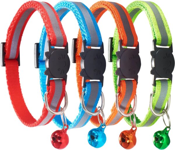 Cat Collars with Bell, Breakaway Cat Collars, Reflective Cat Collars, Nylon Cat Collars with Bell, Collars for Cats (4 Colors)