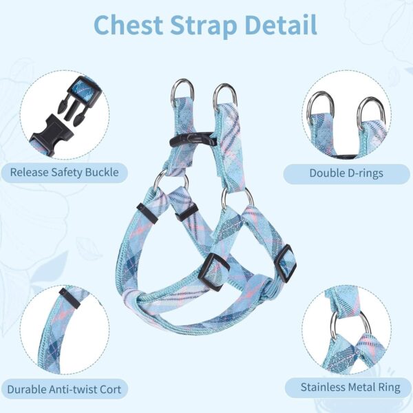 BINGPET Dog Harness Collar Leash Set,Adjustable No Pull Escape Proof Small Dog Harness,Classic Plaid Puppy Harness and Leash Set for Small Medium Large Dogs Training Easy Walk Running(Blue,M) - Image 3