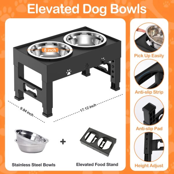 Elevated Dog Bowls 5 Height Adjustable with 2 Stainless Steel Dog Food Bowls Stand Non-Slip No Spill Dog Dish Raised Dog Bowl Adjusts to 3.1”, 9”, 10”, 11”, 12” for Medium Large Dogs - Image 3