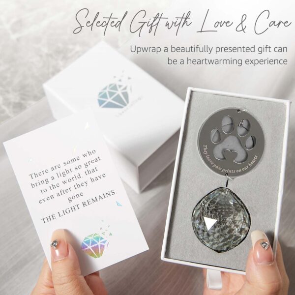 Dog Memorial Gifts for Loss of Dog, Unique Pet Sympathy Gift Idea, Clear Crystal Ball Window Suncatcher for Remembrance, Rainbow Paw Print Hanging Cat Passing Away Bereavement Present - Image 3