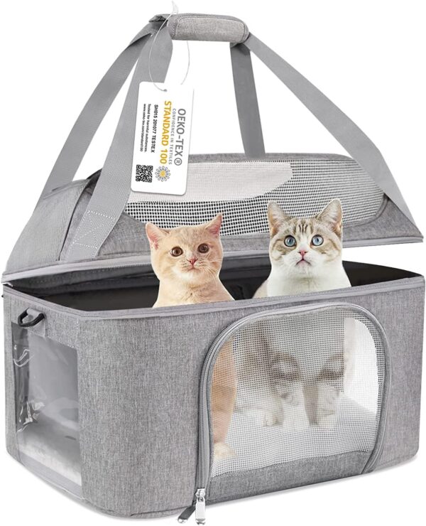 Cat Dog Carrier for Small Medium Cats Puppies up to 20 Lbs,TSA Airline Approved Pet Carrier Soft Sided Breathable Carrier Bag Collapsible Travel Puppy Carrier - Grey