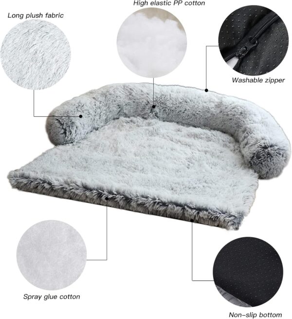 Calming Dog Bed Fluffy Plush Dog Mat for Furniture Protector with Removable Washable Cover for Large Medium Small Dogs and Cats (Large, Light Grey) - Image 3